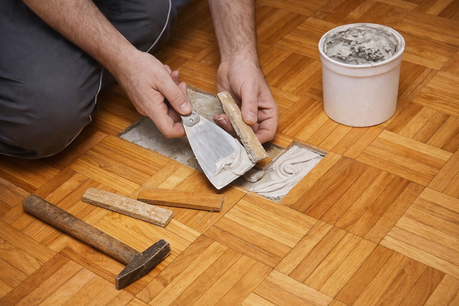 Parquet blocks fixed and reglued